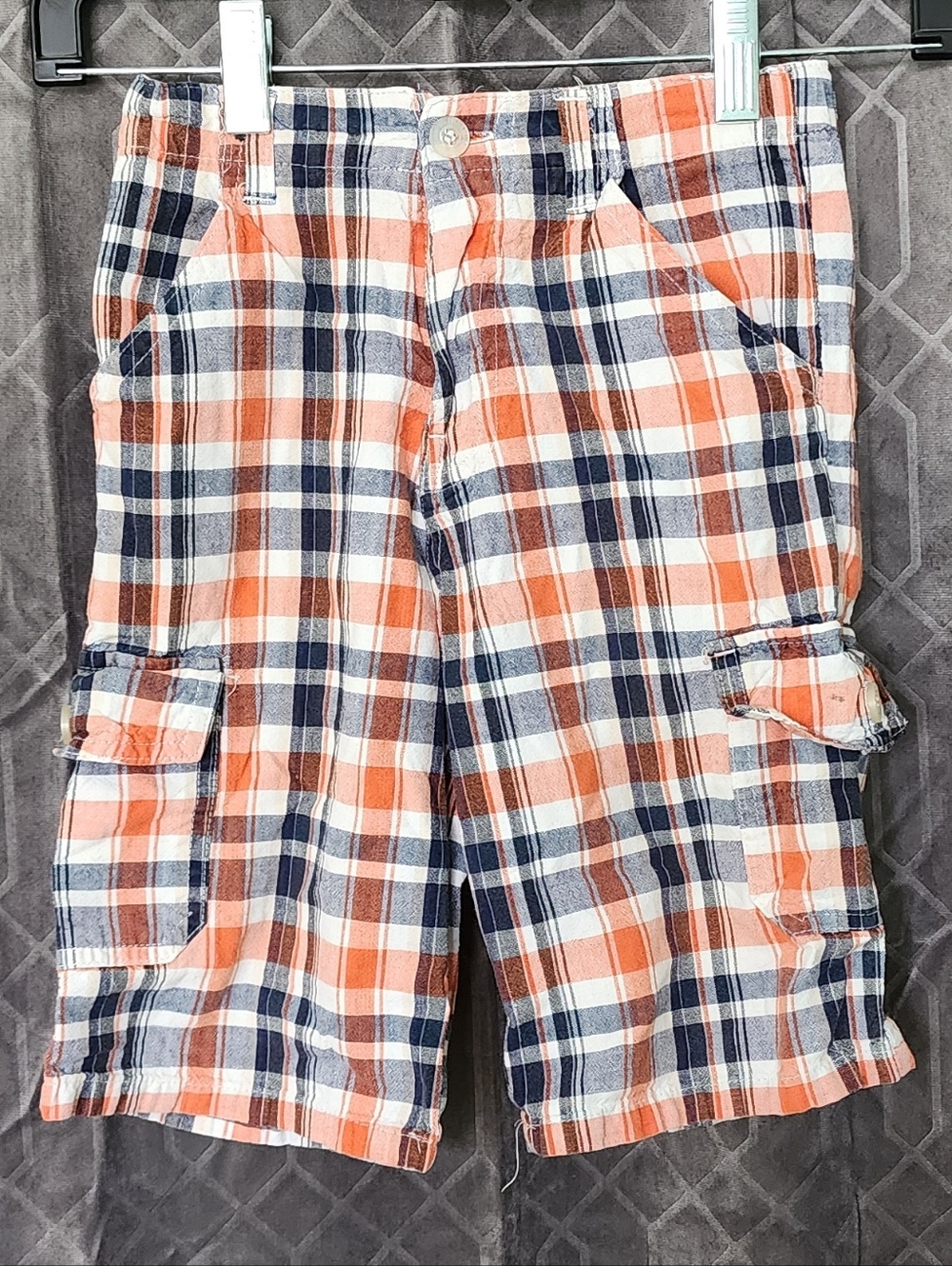 U.S. Polo Assn. Kids Orange, Navy and White Plaid Shorts